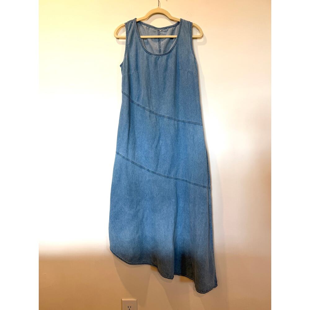 Vtg 90's Cotton Tank Asymmetrical Hem Midi Maxi Dress Sz M Cottagecore Coastal